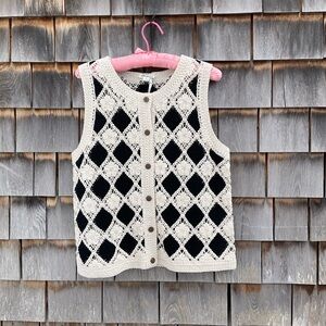 Ultra Pink Crochet Vest with Black and Cream Pattern